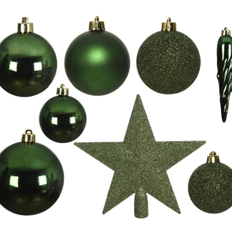 Unzerbrechlicher Christbaumschmuck Grün (33 Stück)