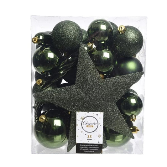 Unzerbrechlicher Christbaumschmuck Grün (33 Stück)