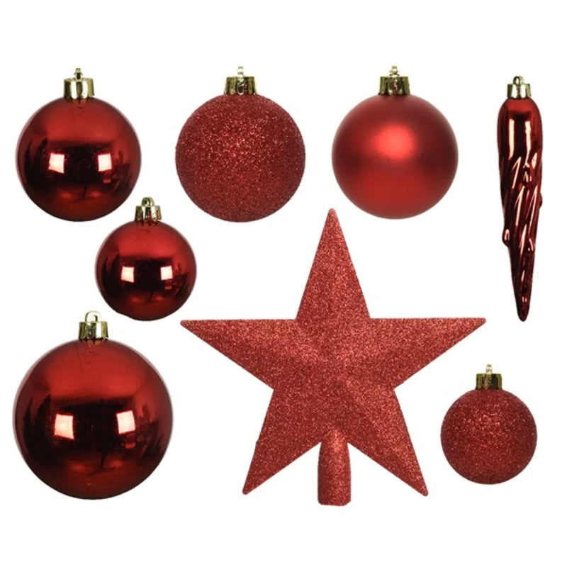 Unzerbrechlicher Christbaumschmuck Rot (33 Stück)