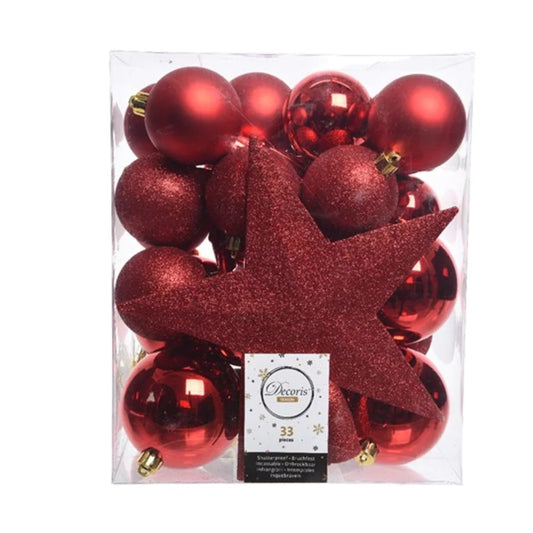 Unzerbrechlicher Christbaumschmuck Rot (33 Stück)