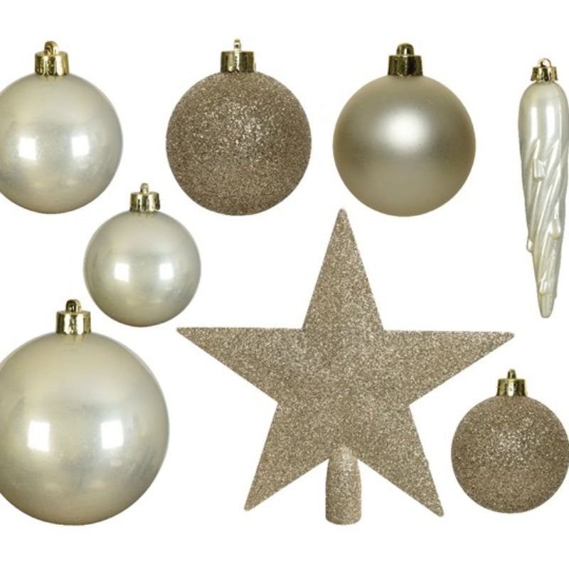 Unzerbrechlicher Christbaumschmuck Silber (33 Stück)
